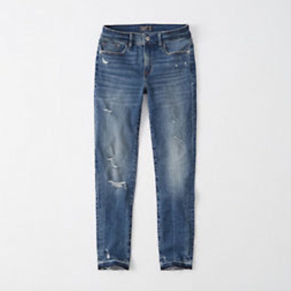 Low Rise Ankle Jeans Ripped Dark Wash with Let Down Hem 24 | Abercrombie & Fitch